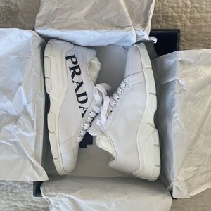 Prada White Nylon Logo Sneakers